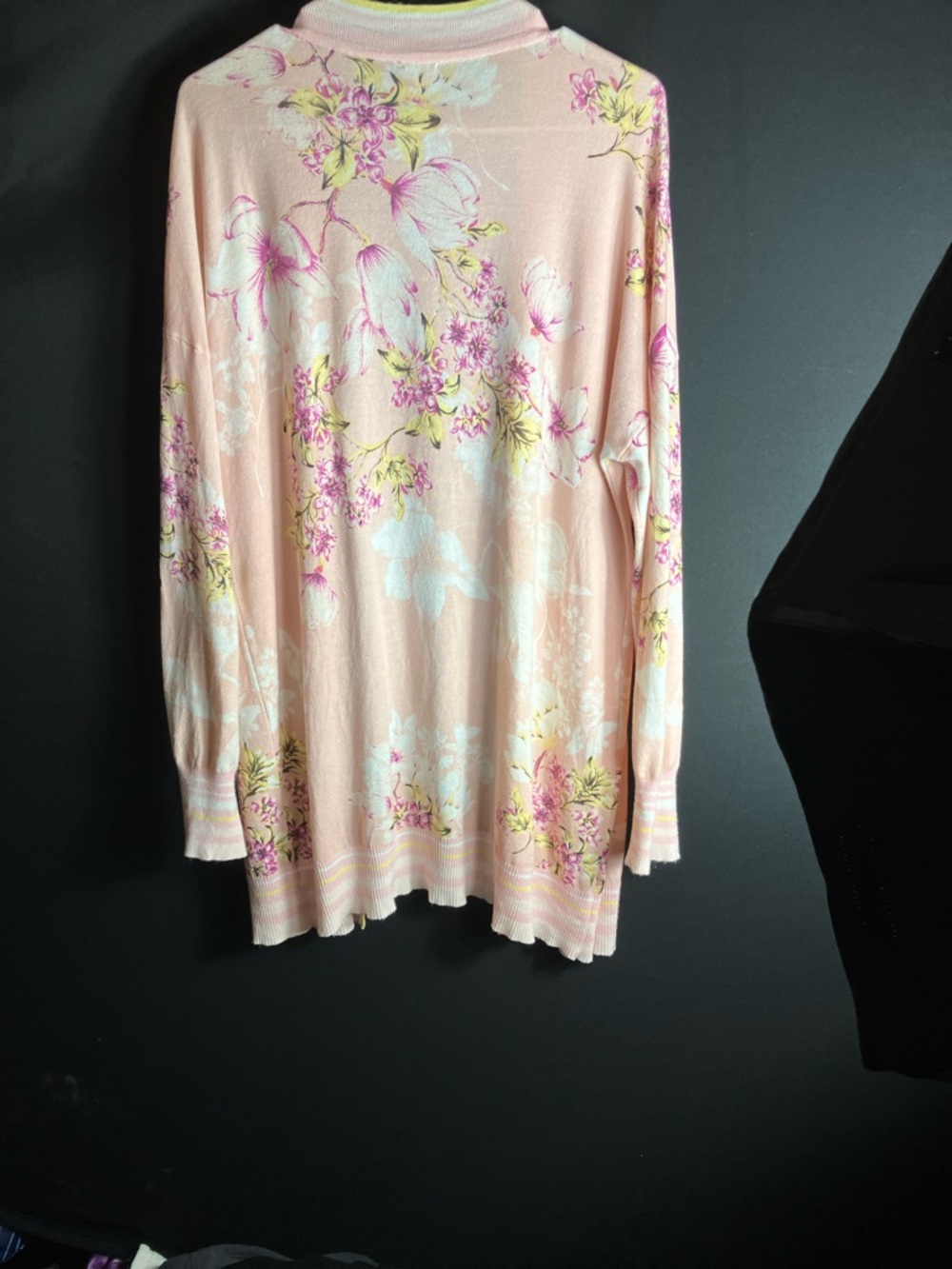 Soho Pink Floral Open-Front Cardigan with Yellow Trim - Picture 7 of 8